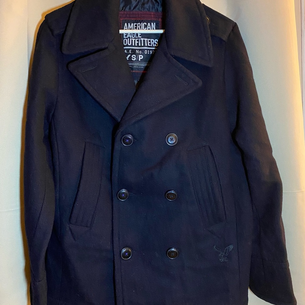 American Eagle Outfitters Men’s Black Peacoat Classic Style